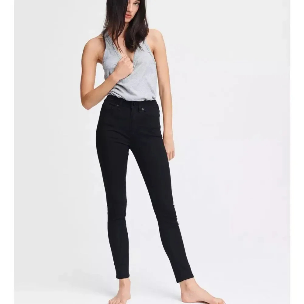 Rag & Bone Nina High Rise Skinny Jeans No Fade Black Women's Size 25